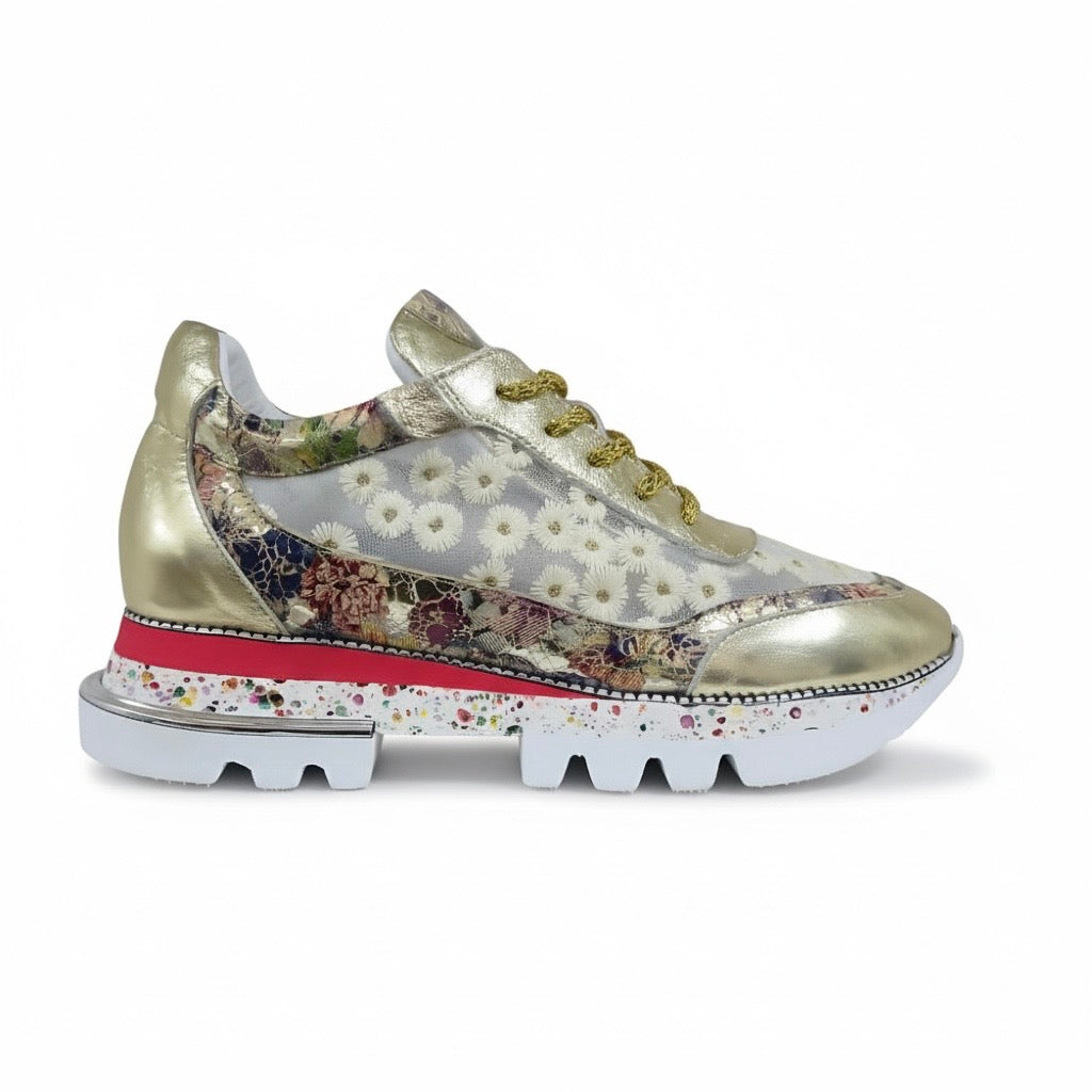Women’s Daisy Mesh Metallic Floral Platform Sneakers