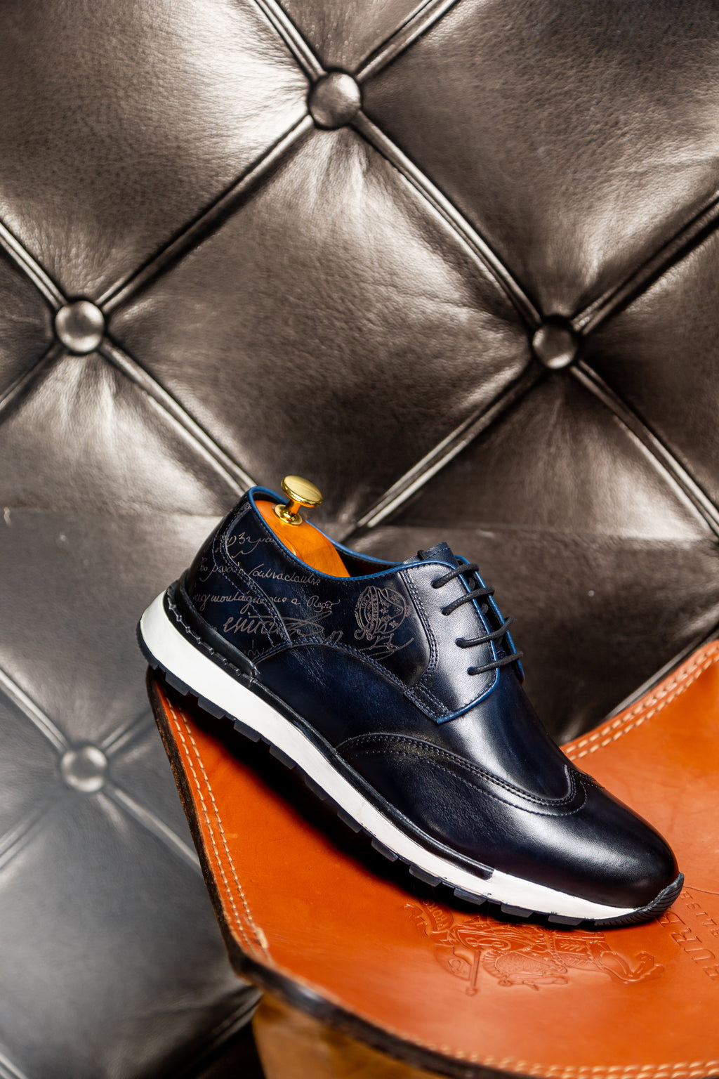 Men's Deep Blue Leather Hybrid Dress Sneaker