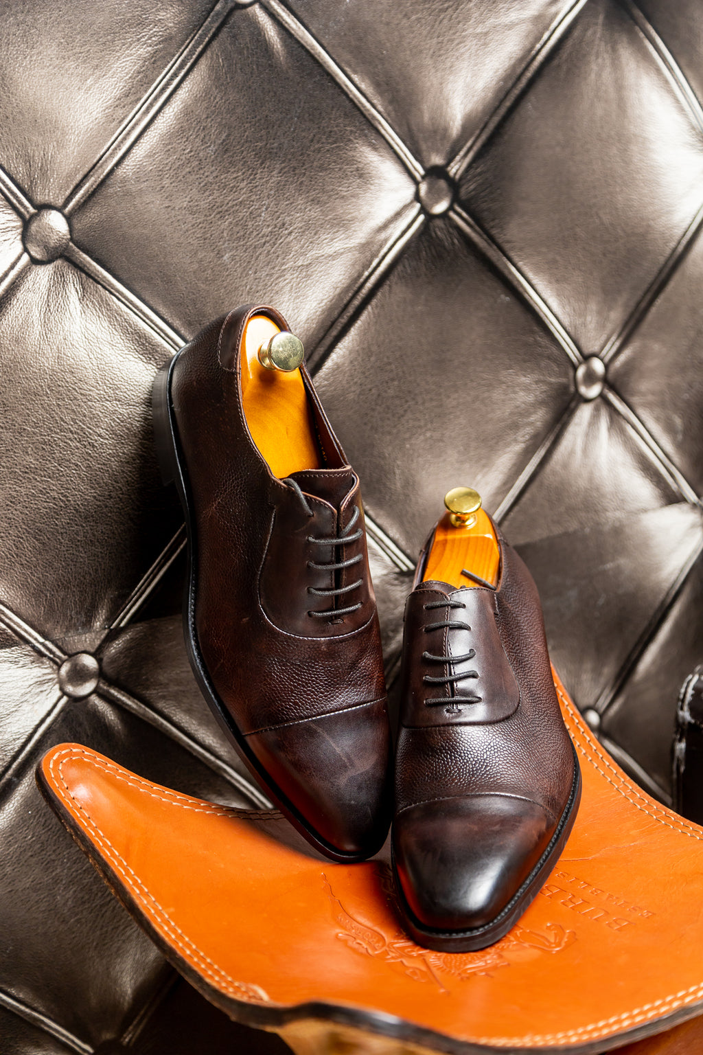 Men's Easy Hand-Burnished Cap-Toe Leather Oxfords - Dark Brown