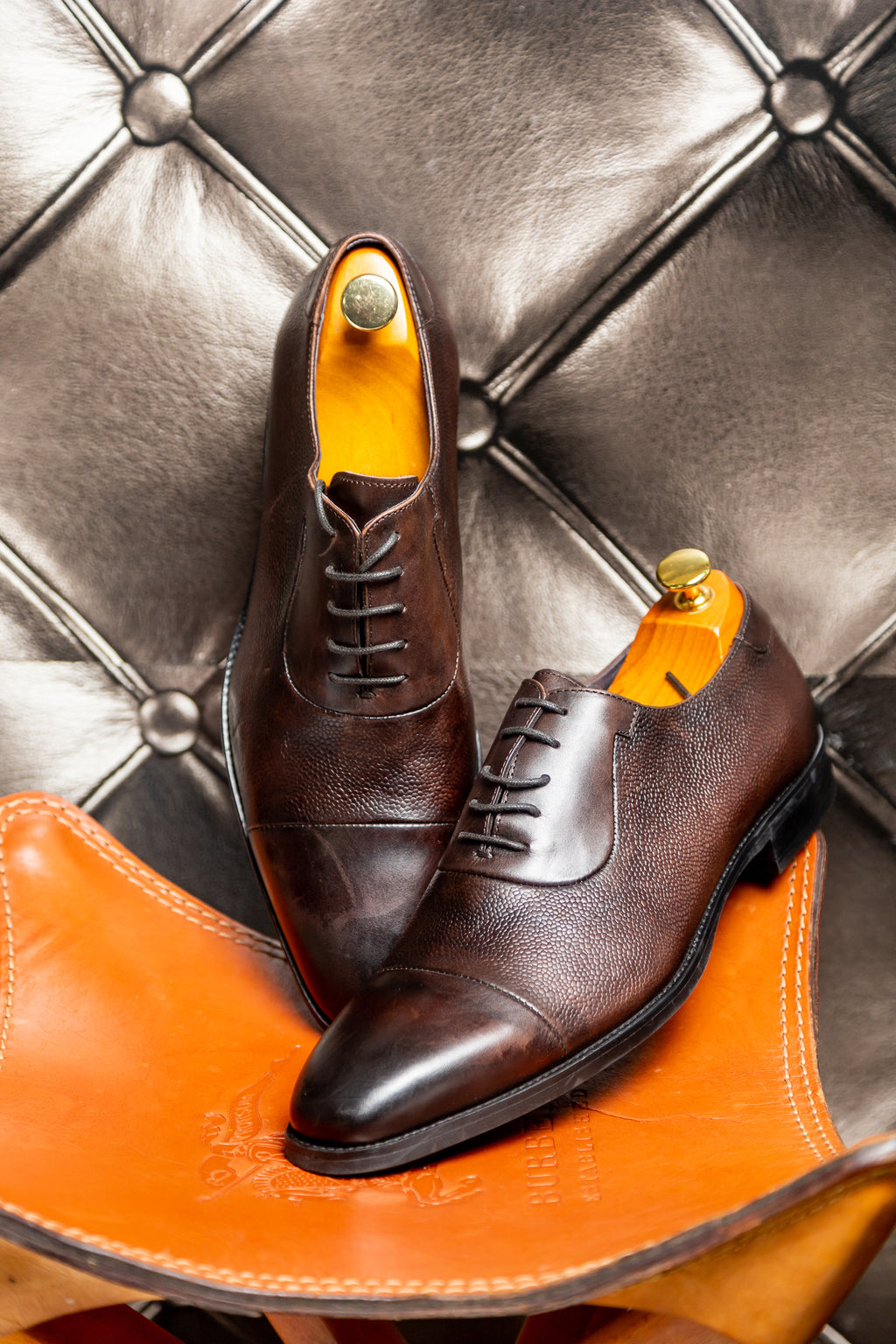 Men's Easy Hand-Burnished Cap-Toe Leather Oxfords - Dark Brown