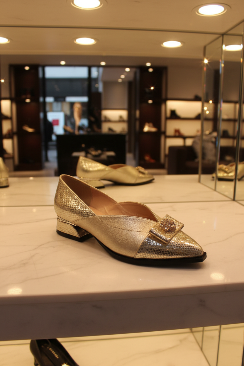 Women’s Pointed Toe Metallic Gold Pump